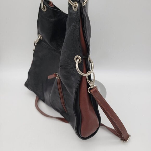 Crossbody Hobo 2 in 1 BORSE in PELLE Made in Italy Purse Bag Black Brown Leather - Picture 6 of 14